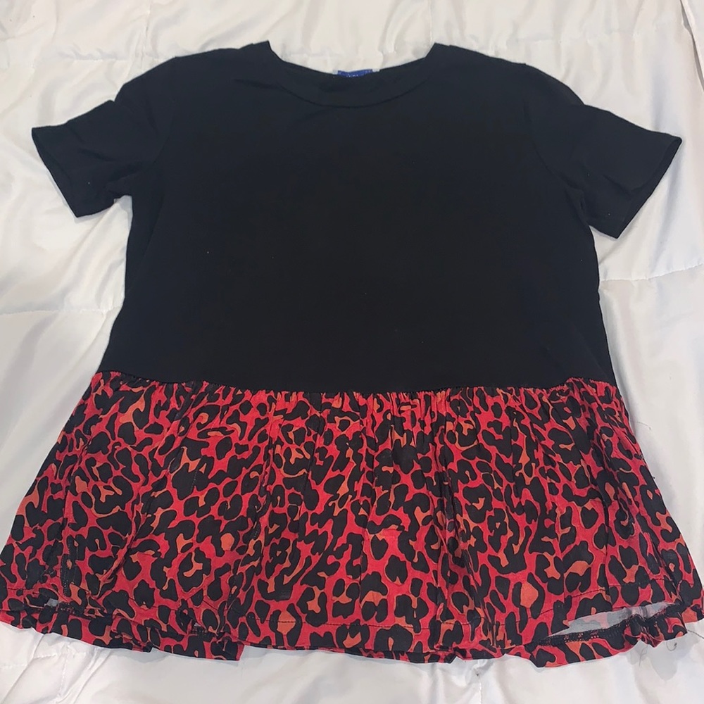 Zara Trafaluc Black & Red Leopard Print Peplum Top – Size Small